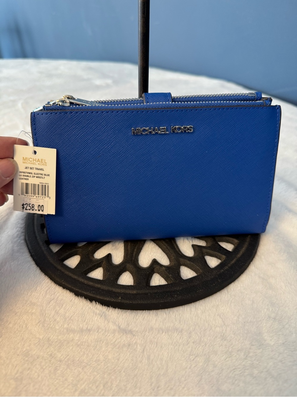 Michael Kors Electric Blue LG Double Zip Wristlet/Wallet Leather NWT